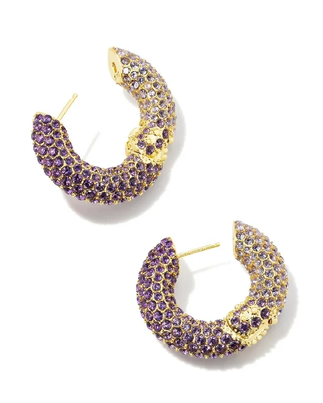 Hoop earrings with abstract shapes for an artistic and creative touch-Women's Mikki Gold Pave Hoop Earrings In Purple Mauve Ombre Mix