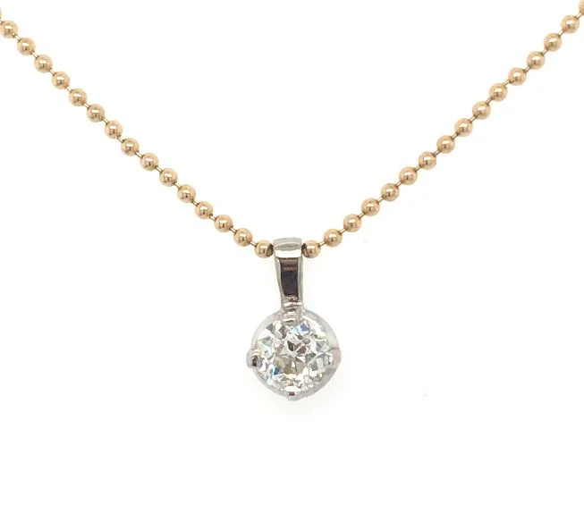 Beautiful necklaces and pendants with diamond-encrusted designs for maximum sparkle-14W .46ct Rd OMC Diamond Pendant w Bail on 14Y 18" 1mm Ball Chain