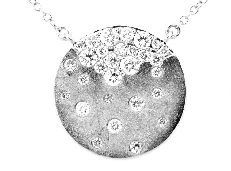 Simple necklaces and pendants with bar pendants for a sleek modern design-14W "Confetti" Flush Set Dia Disc Pendant w/ Satin Finish on 16-18" Chain