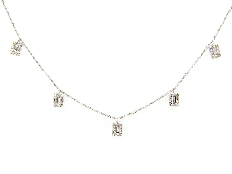 Best necklaces and pendants with minimalist pendants for a sleek, understated look-14W Rectangular Halo Diamond Dangle Station Necklace 16-18"