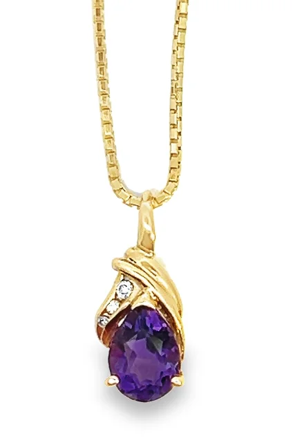 Best necklaces and pendants with butterfly pendants for a delicate, light style-14Y Pendant Only 9.5x6.5m Pear Shape Amethyst w/ 3 rd Channel Diamond Pendant