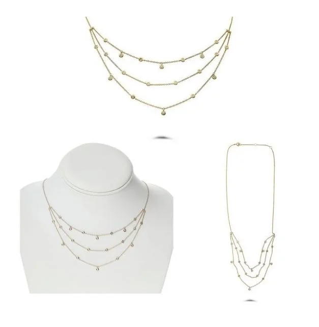 Necklaces and pendants with zodiac constellation designs for an astrological touch-14Y Bezel Set 3 Tier DBTY Necklace