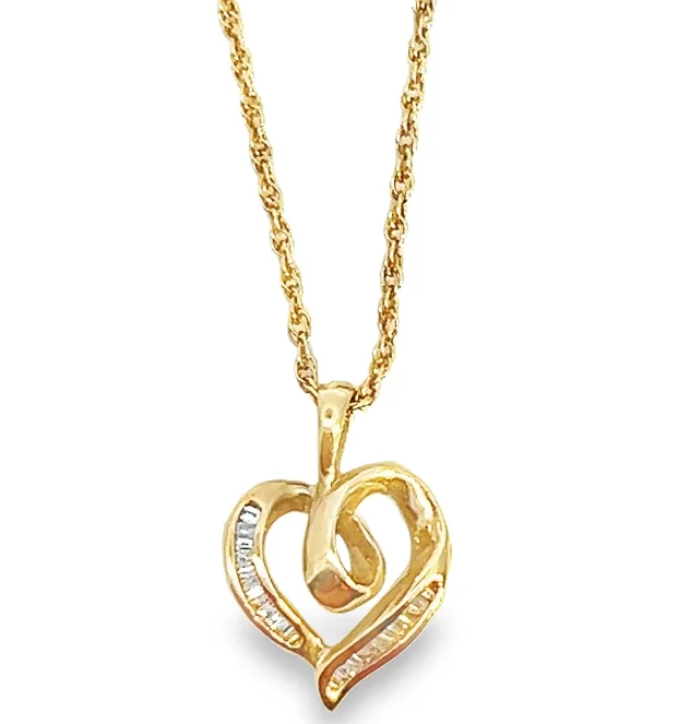 Beautiful necklaces and pendants with tree branch motifs for a nature-inspired design-14Y Channel Set Baguette open Diamond Heart Pend w/ Rope