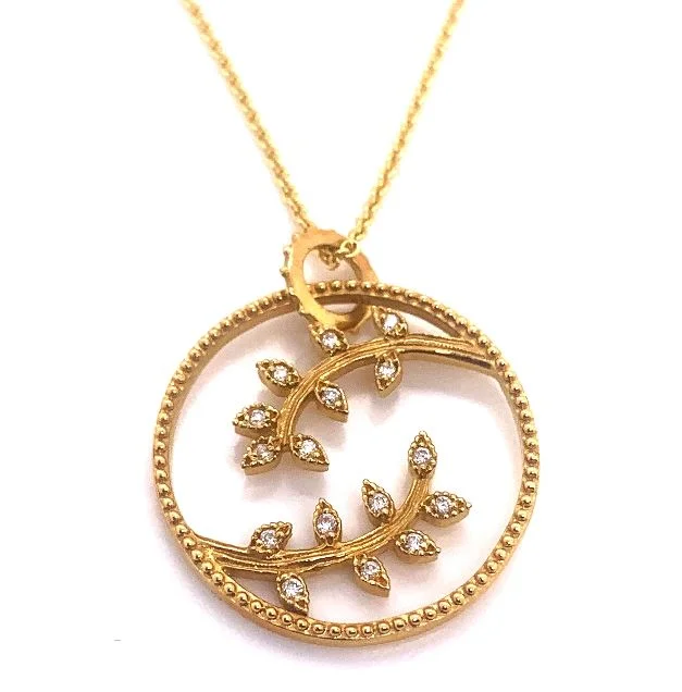 Necklaces and pendants with angel wing motifs for a spiritual, meaningful design-18Y Diamond Floral Circle Pendant & Chain