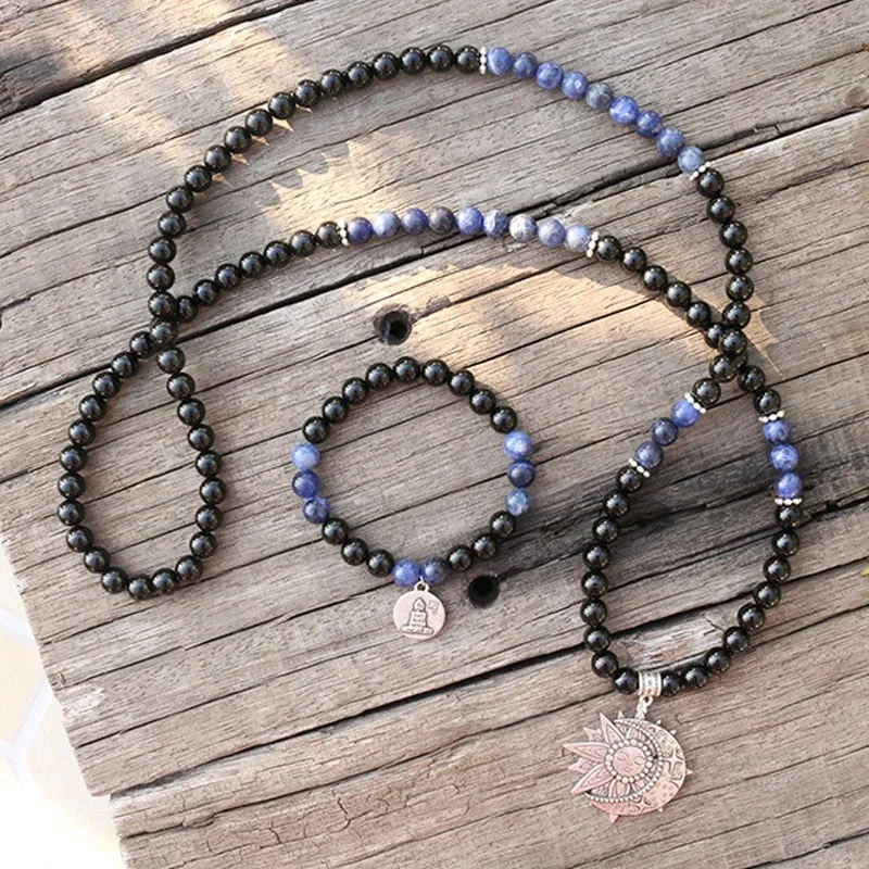 Best necklaces and pendants with opal gemstones for an iridescent glow-Sodalite and Black Onyx Mala Set