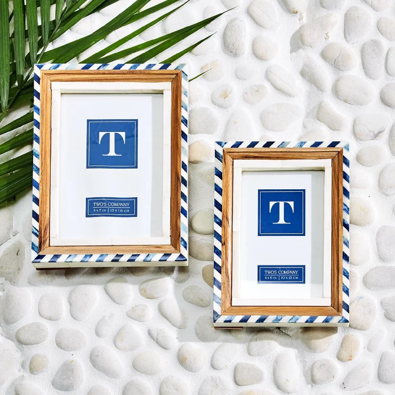 Stunning necklaces and pendants with turquoise and gold for a vibrant, earthy look-Blue and White Bone Border Photo Frames