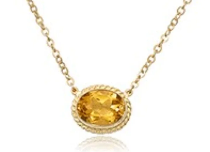 Unique necklaces and pendants with gemstones for a colorful and vibrant statement-Carla Corporation 14Y Horizontal Oval Miligrain Citrine Necklace 18-19