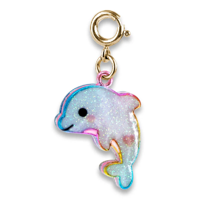 Stunning necklaces and pendants with ruby and diamond combinations for a luxurious effect-Charm It! - Gold Glitter Dolphin Charm