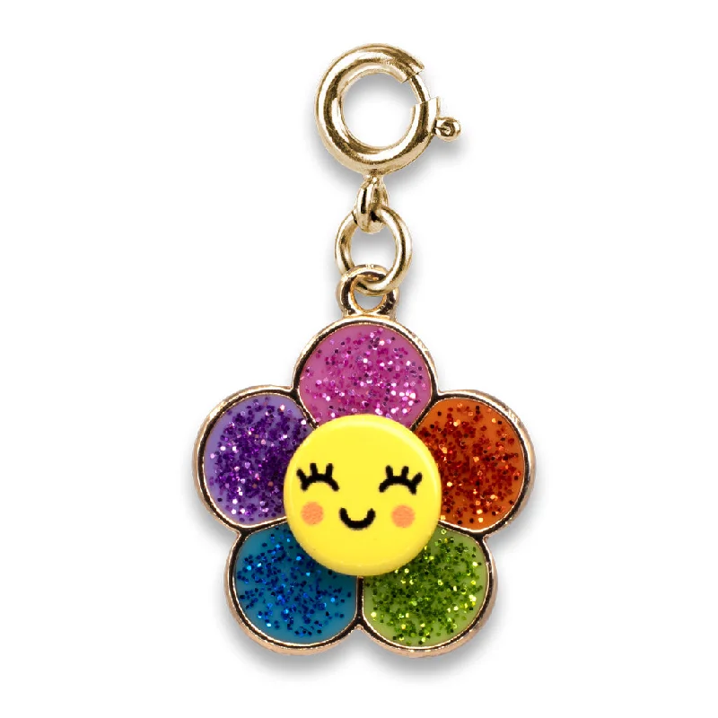 Best necklaces and pendants with seashell designs for a tropical, beachy vibe-Charm It! - Gold Glitter Happy Flower