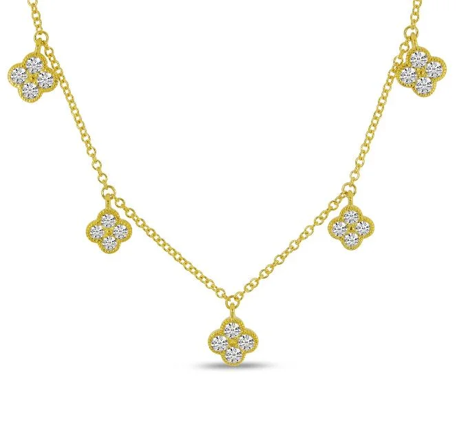 Beautiful necklaces and pendants with layered chains for a fashionable, chic look-Color Merchants Inc- 14Y Diamond Stationed Quatrefoil 18 inch Necklace