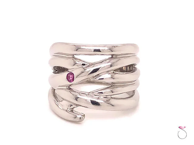 Layered necklaces and pendants for a trendy and fashionable stacked look-Designer Platinum Ruby Wide Fashion Band