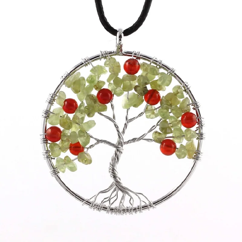 Beautiful necklaces and pendants with diamond halo settings for extra brilliance-Green Peridot Tree Of Life Pendant