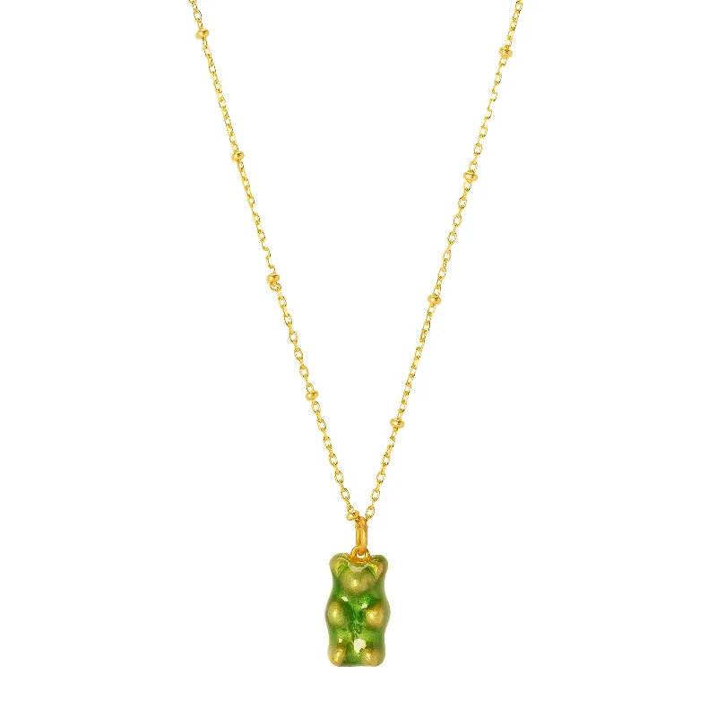 Necklaces and pendants with custom designs for a completely unique jewelry piece-Mini Gummy Pendant Necklace - Kiwi & Dotted Gold