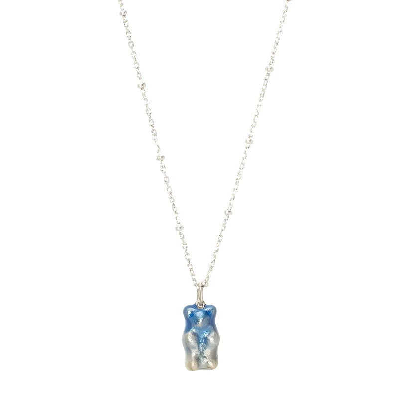 Unique necklaces and pendants with gemstones for a colorful and vibrant statement-Mini Gummy Pendant Necklace - Ombre Blue & Dotted Silver