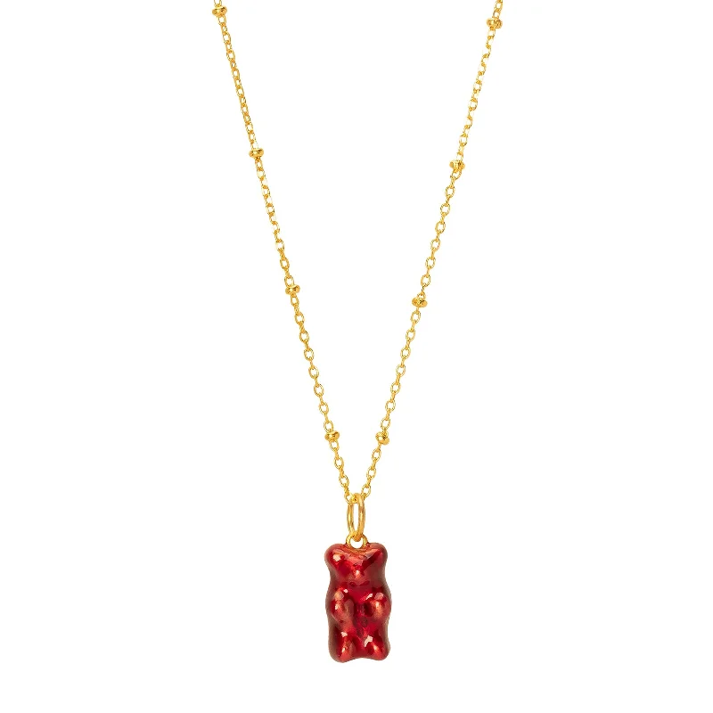 Fashionable necklaces and pendants with birthstones for a personalized gift idea-Mini Gummy Pendant Necklace - Strawberry & Dotted Gold