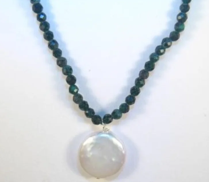 Best necklaces and pendants with matching earrings for a coordinated, elegant look-Meico Inc - SS Faceted Malachite Bead Necklace W/FW Pearl 15"