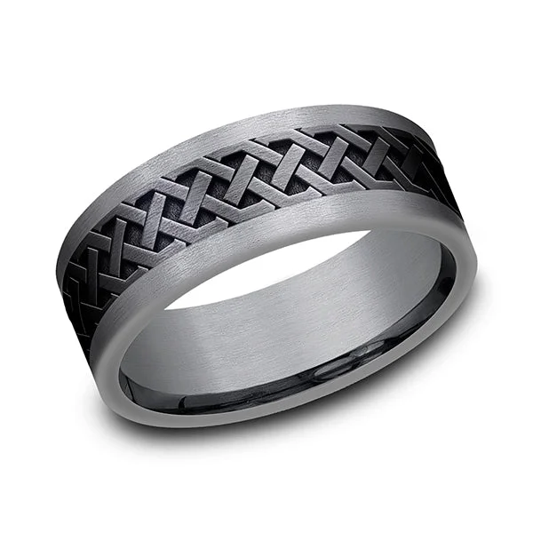 Layered necklaces and pendants for a trendy and fashionable stacked look-Tantalum and Black Titanium Comfort-fit Design Wedding Band