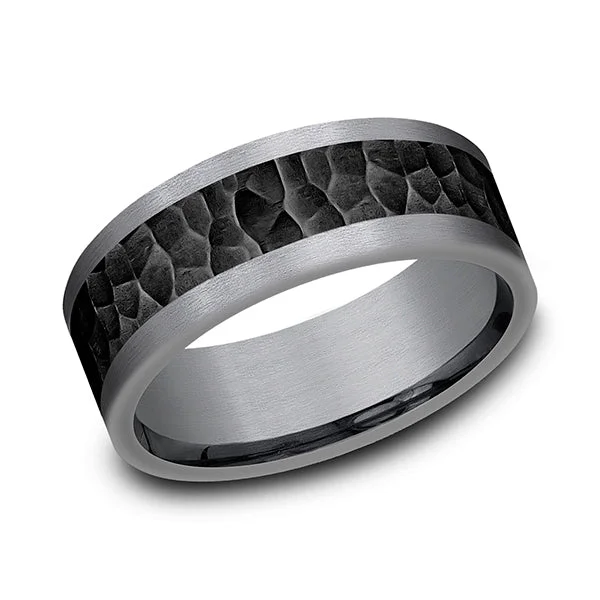 Unique necklaces and pendants with engraved messages for a sentimental gift-Tantalum and Black Titanium Comfort-fit Design Wedding Band