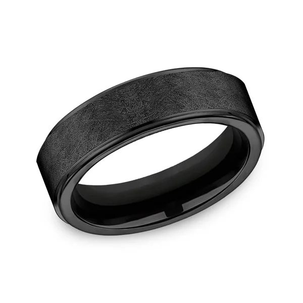 Unique necklaces and pendants with custom birthstone arrangements for personalization-Black Titanium Comfort-Fit Design Wedding Band