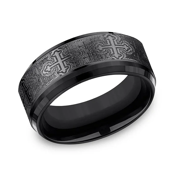 Best necklaces and pendants for everyday wear with minimalist designs-Black Titanium Comfort-Fit Design Wedding Band