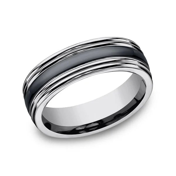 Necklaces and pendants with ocean-inspired designs for a refreshing, beachy feel-Tungsten and Seranite Two-Tone Design Wedding Band