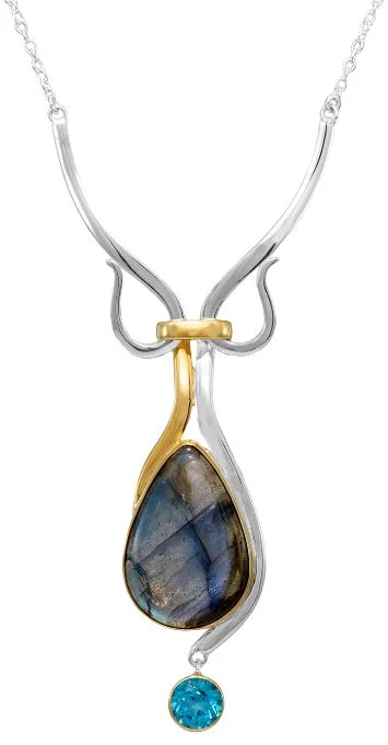 Necklaces and pendants with abstract shapes for a modern, creative appearance-Michou SS/22K Vermeil P/S Labradorite and Blue Topaz Swirl Necklace