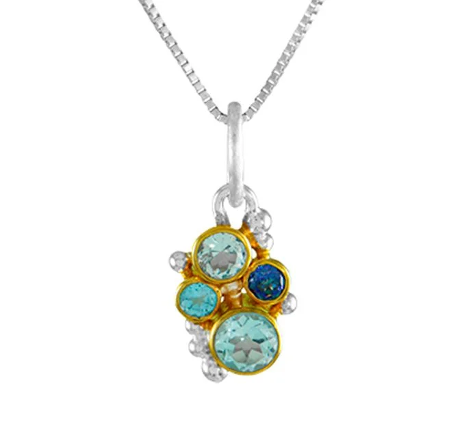 Necklaces and pendants with pearls for a classic and sophisticated touch-Michou SS/22KY Vermeil Tri-Blue Topaz Pendant on Box Chain 18"