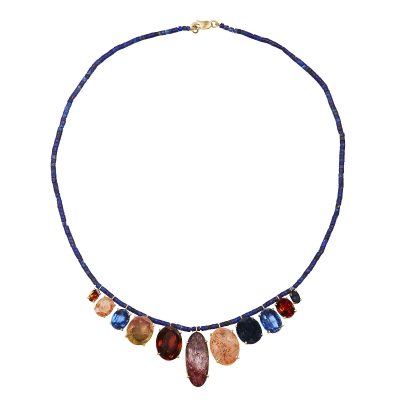 Necklaces and pendants with engraved messages for a deeply personal, sentimental gift-Multi Gem and Lapis Bead Necklace