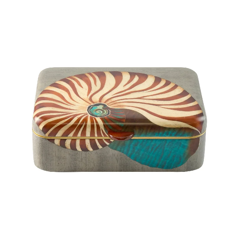 Necklaces and pendants with custom engravings for a personal, meaningful gift-Nautilus Seashell Print Marquetry Box - Medium