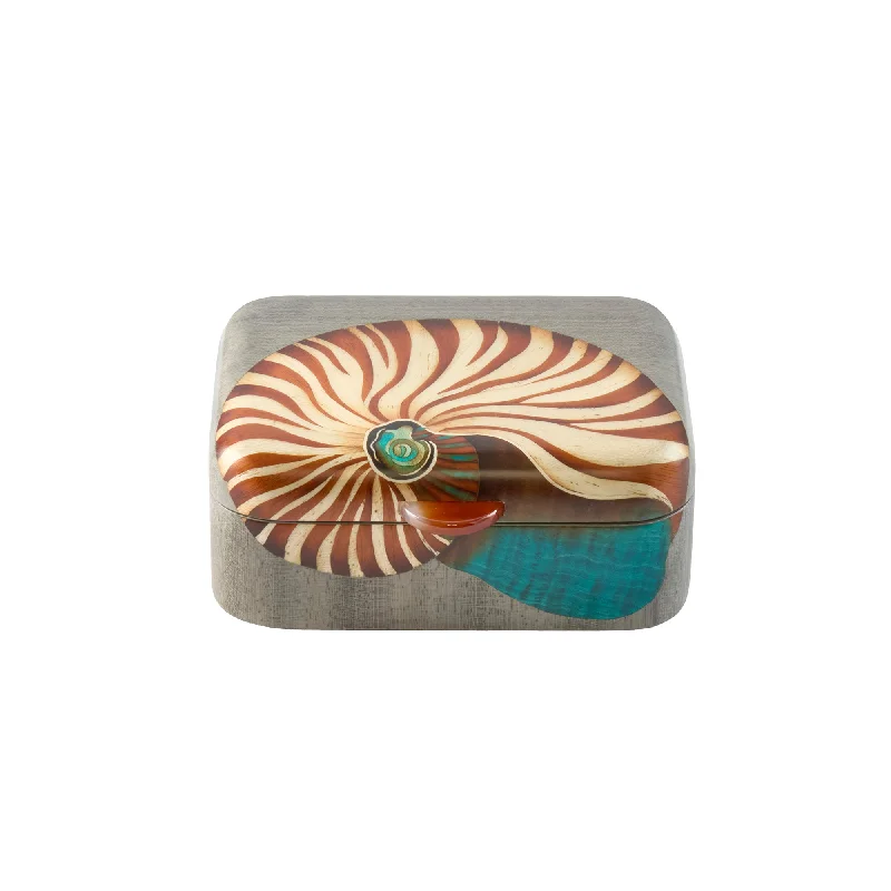 Necklaces and pendants with star-shaped designs for a whimsical, celestial touch-Nautilus Seashell Print Marquetry Box - Small