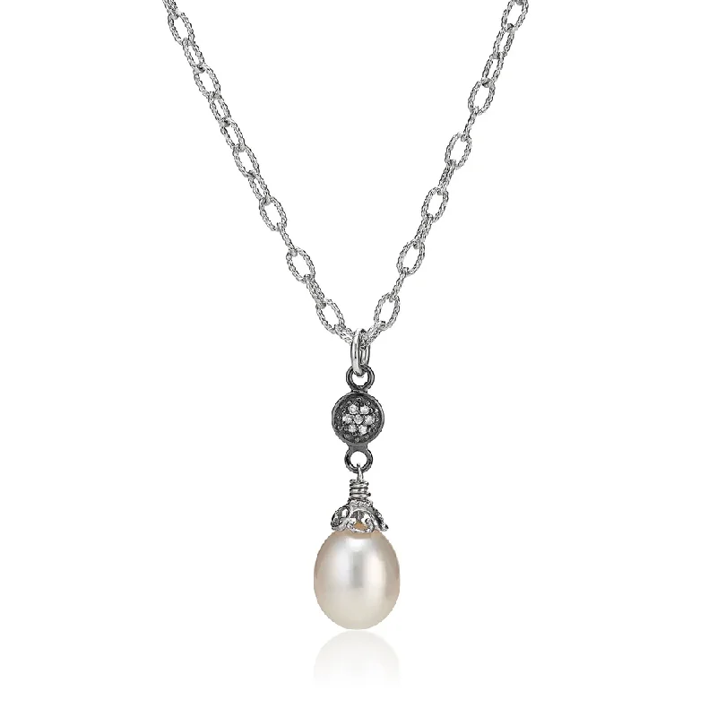 Stunning necklaces and pendants with ruby and diamond combinations for a luxurious effect-Large Pearl Teardrop Necklace with Pave Diamonds