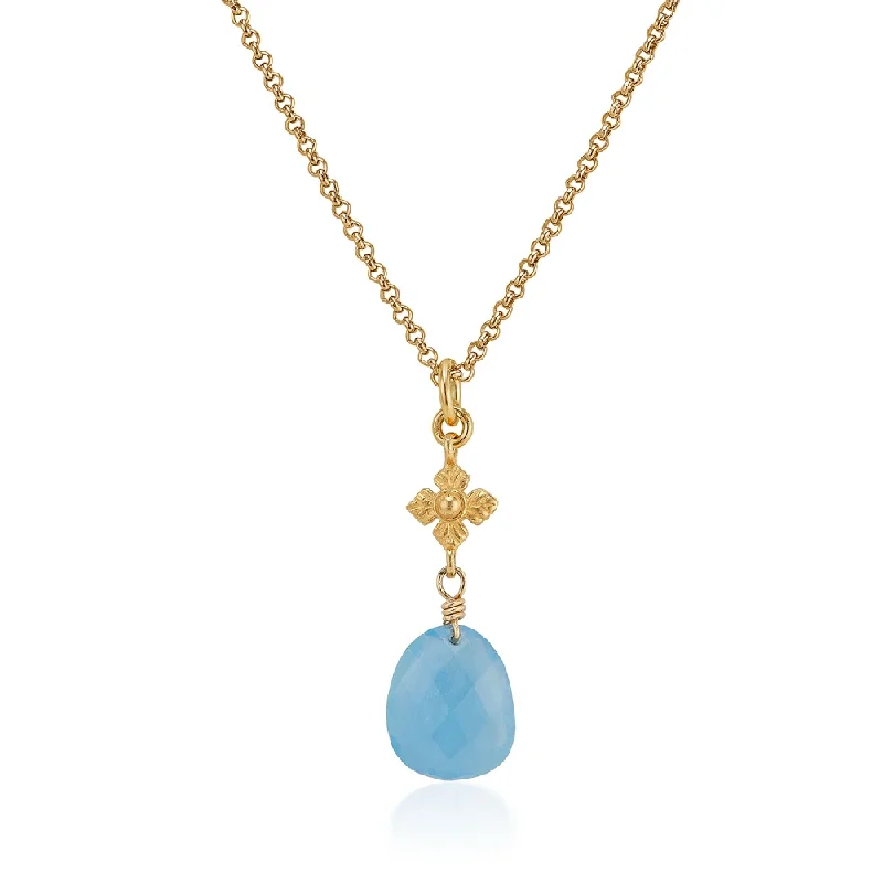 Best necklaces and pendants with butterfly pendants for a delicate, light style-Faceted Aquamarine Necklace with Flower Detail in Gold