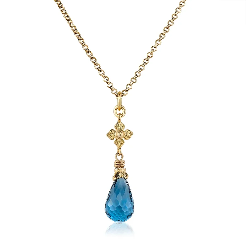 Necklaces and pendants with love knot designs for a romantic, meaningful symbol-London Blue Topaz Necklace with Flower Detail in Gold