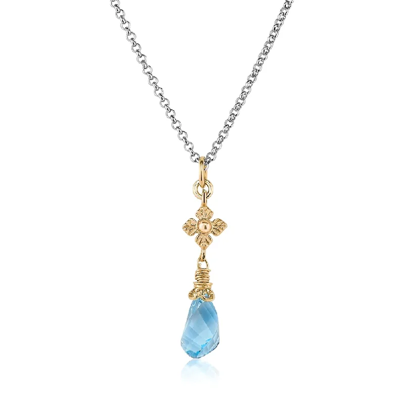 Necklaces and pendants with feather designs for a boho-chic, carefree vibe-Faceted Blue Topaz Twist Two-tone Necklace with Flower Detail