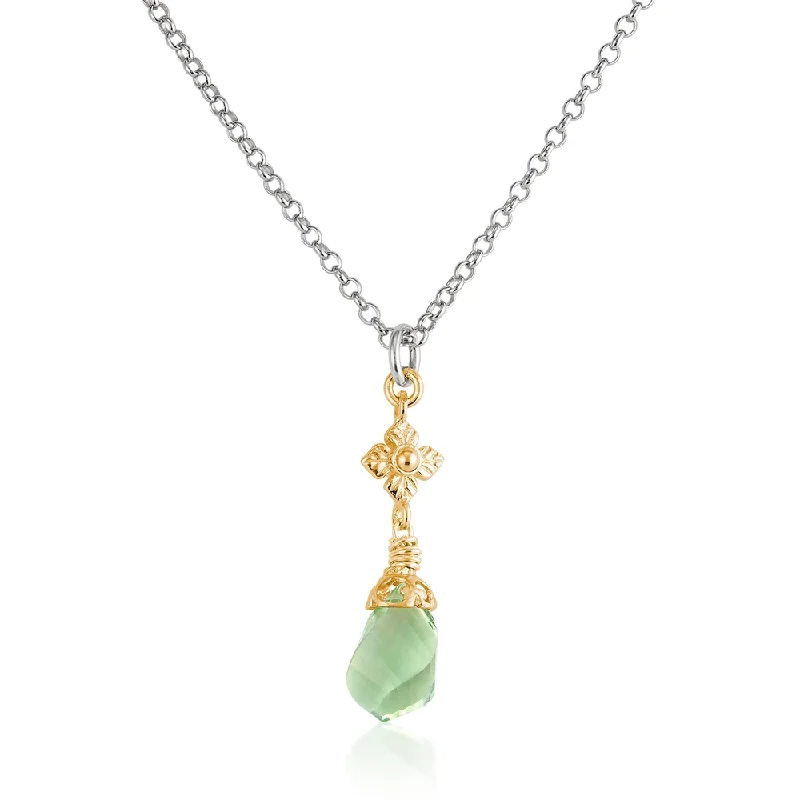 Best necklaces and pendants with oval pendants for a classic, elegant shape-Faceted Green Amethyst Twist Two-tone Necklace with Flower Detail