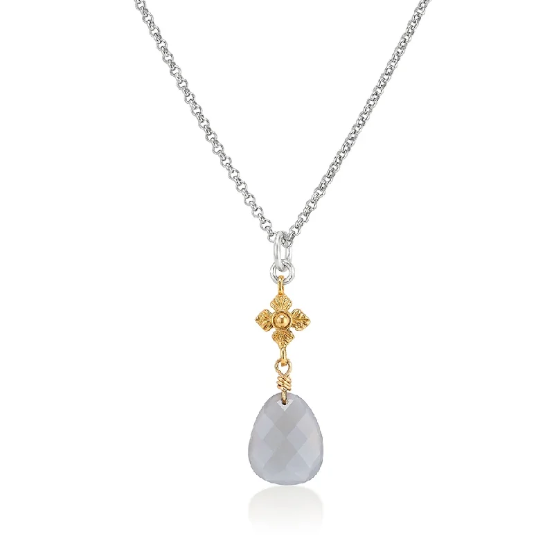 Best necklaces and pendants with butterfly wings for a delicate, graceful style-Faceted Gray Moonstone Two-Tone Necklace with Flower Detail