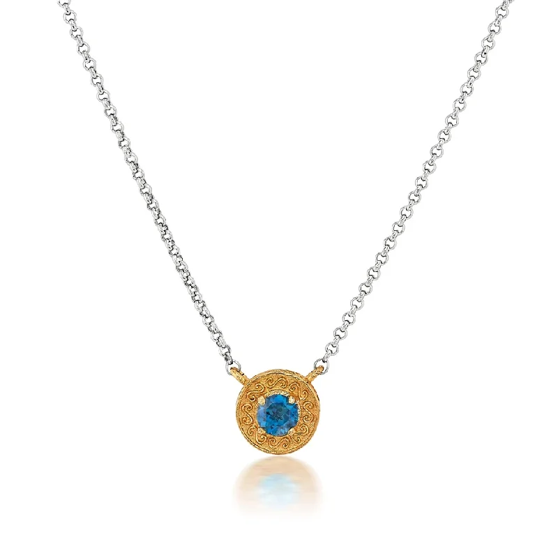 Best necklaces and pendants with infinity hearts for a romantic, eternal symbol-Engraved Disc Two-tone Necklace in London Blue Topaz