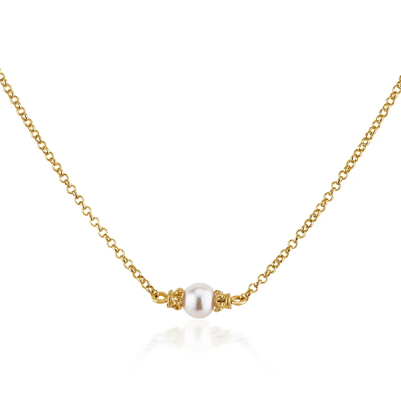 Simple necklaces and pendants with bar pendants for a sleek modern design-Floating Pearl Necklace in Gold