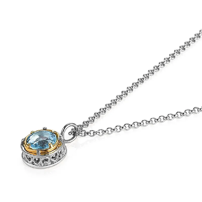 Best necklaces and pendants with floral designs for a feminine and elegant feel-Round Blue Topaz Necklace with 18k Gold Vermeil