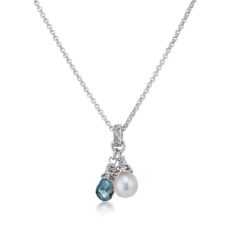 Best necklaces and pendants with opal and gold for a vibrant, luxurious contrast-London Blue Topaz and Gray Pearl Drop Necklace in Silver