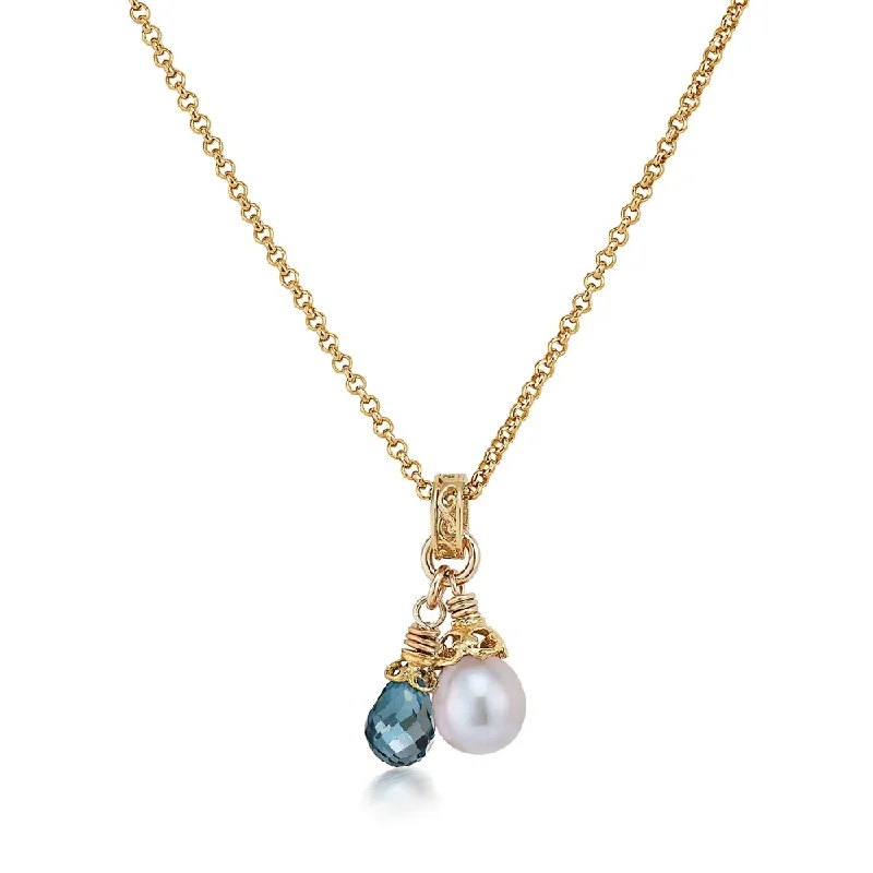 Beautiful necklaces and pendants with gemstone teardrops for an elegant effect-London Blue Topaz and Gray Pearl Drop Necklace in Gold