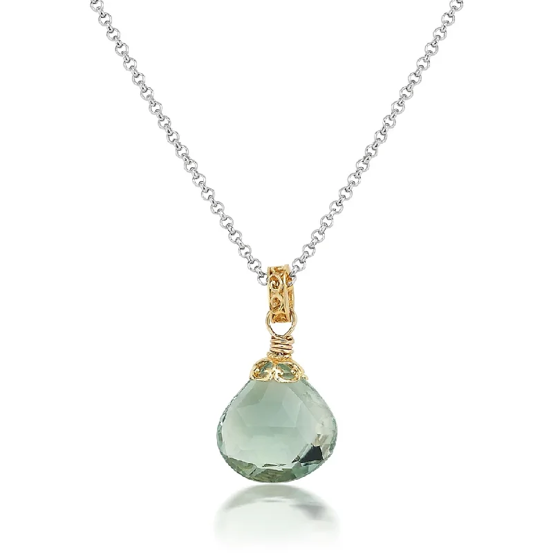 Necklaces and pendants with enamel accents for a colorful, eye-catching appearance-Green Amethyst Two-tone Drop Necklace