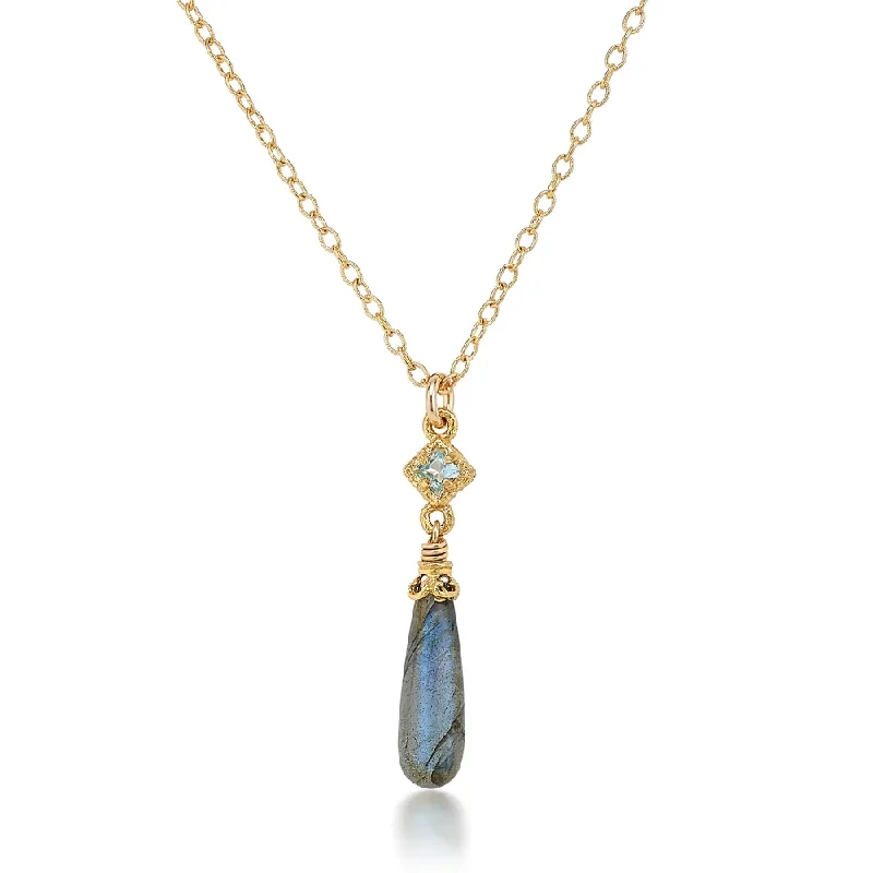 Necklaces and pendants with zodiac constellation designs for an astrological touch-Gold Necklace in Blue Topaz with Labradorite Drop