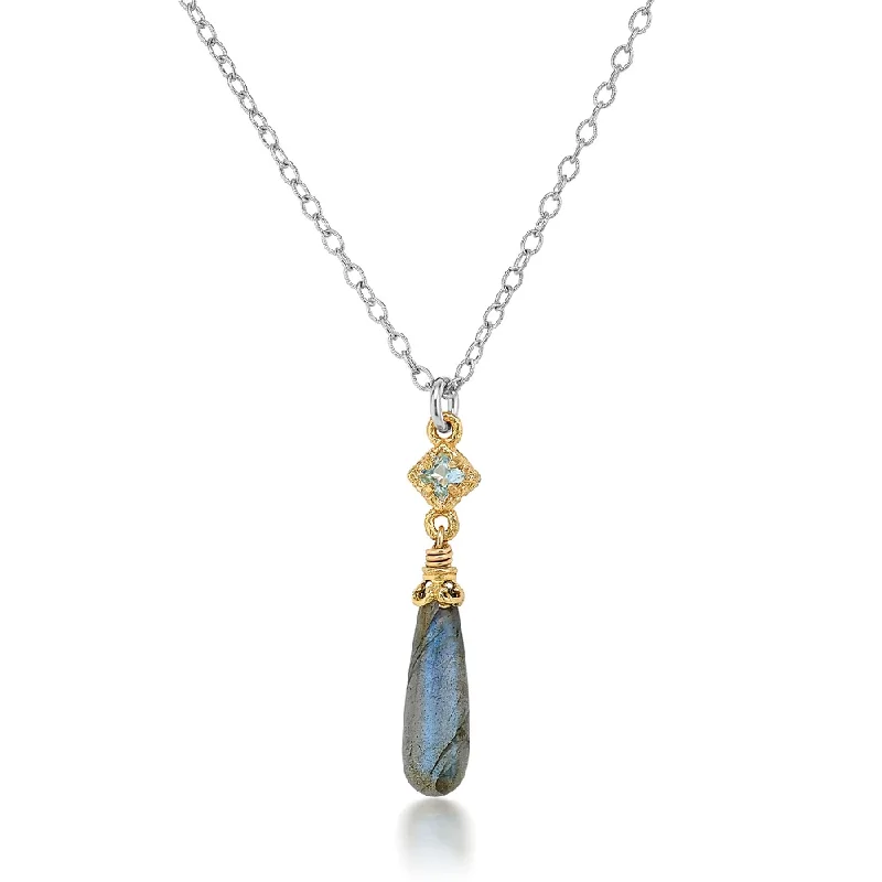 Best necklaces and pendants with butterfly wings for a delicate, graceful style-Two-tone Necklace in Blue Topaz with Labradorite Drop