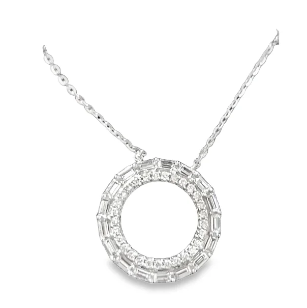 Best necklaces and pendants with infinity hearts for a romantic, eternal symbol-Roman Jules 14W Double Rd and Baguette Diamond Circle Pendant Necklace