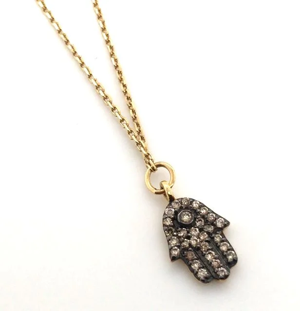 Layered necklaces and pendants for a trendy and fashionable stacked look-Shiva-  18Y Black Rhodium Diamond Hamsa Necklace