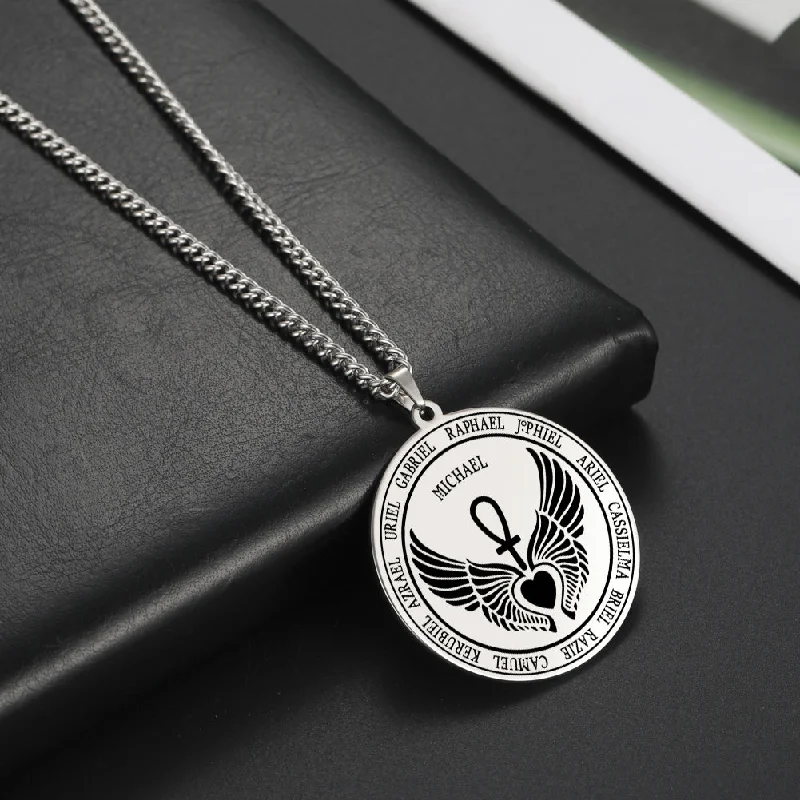 Layered necklaces and pendants for a trendy and fashionable stacked look-Silver Saint Michael Archangel Pendant Necklace