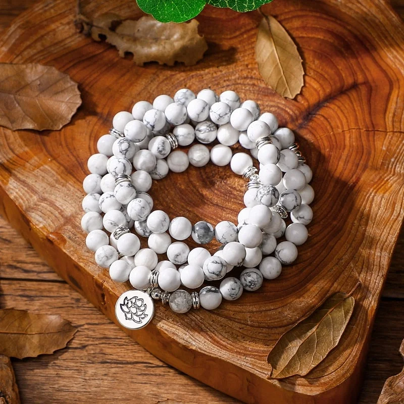 Necklaces and pendants with lotus flower designs for a spiritual, peaceful vibe-Spiritual Treasure Howlite Mala