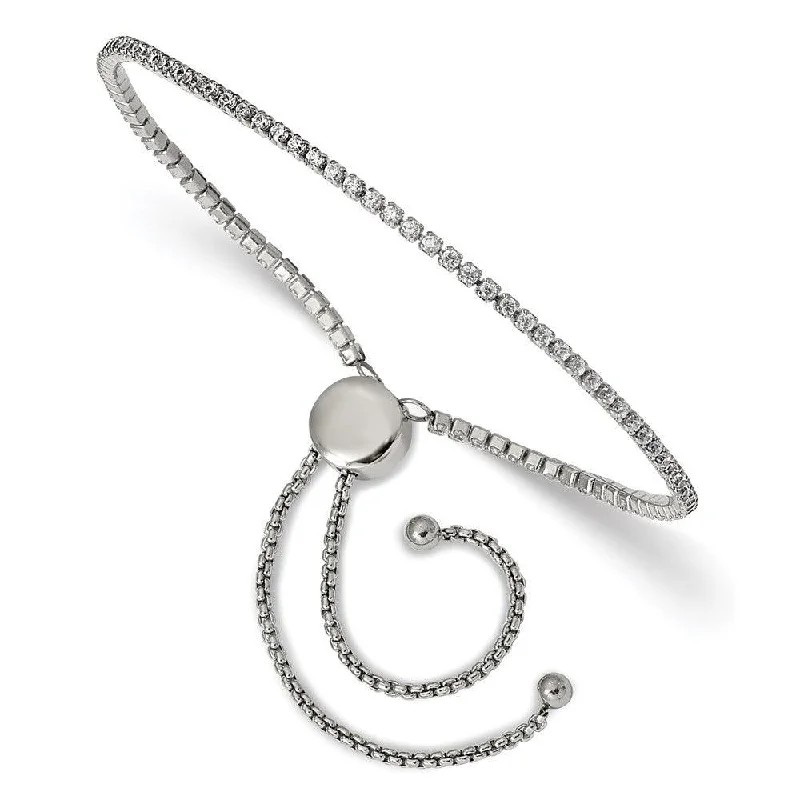 Best necklaces and pendants with heart-shaped lockets for a sentimental keepsake-Stainless Steel Polished with CZ Adjustable Bracelet