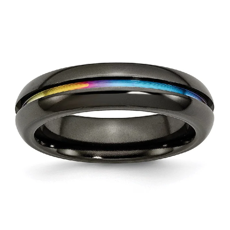 Best necklaces and pendants with opal gemstones for an iridescent glow-Titanium Black Multi-colored Anodized 6mm Polished Band | TB406